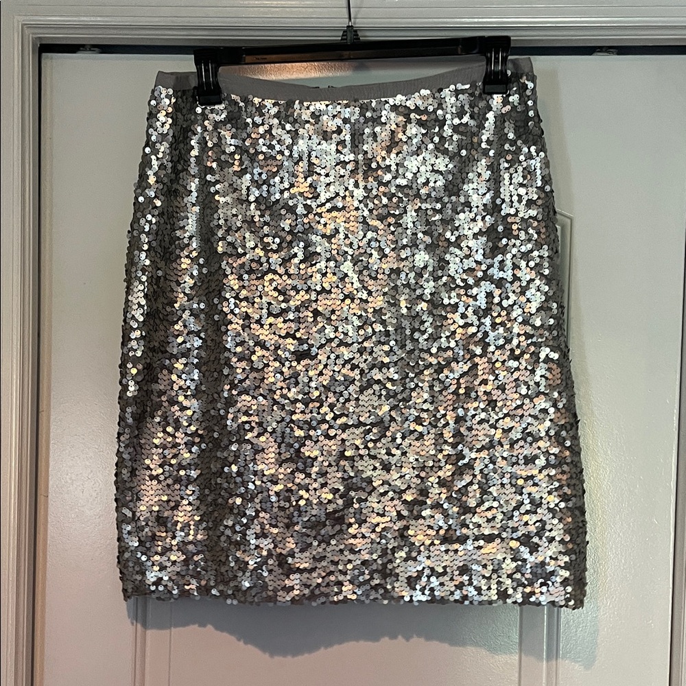J. Crew Shimmering Silver Sequin Pencil Skirt 🪩